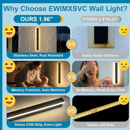 2 Pack 24" Modern Outdoor Wall Lights, 2700k-6500k Dimmable Long Wall Mounted Light LED Black Porch Light Linear Outdoor Wall Sconce IP65 Waterproof Slender Exterior Lights for House Garage