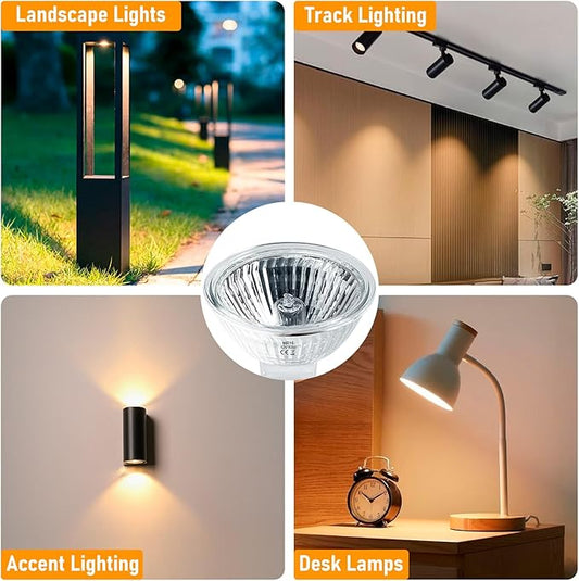 MR16 Halogen Bulbs 50W,6 Pack 12V 50W MR16 Light Halogen Bulbs 2 Pin GU5.3 Base Dimmable with Clear Glass Cover,High Output 2700K Warm White mr16 Light Bulb for Landscape Lights, Track Lights