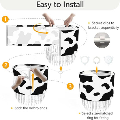 Black White Cow Print Lamp Shade with Acrylic Bead Droplets, Animal Drum Fabric Light Shade for Pendant Table & Floor Lamp, Cute Party Room Decor for Grandchild Kids Teens, 15.7in