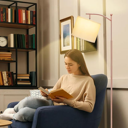 60" Floor Lamp With 3 Color Temperatures, Adjustable White Shade, Rose Gold Pole - Tall Lamp for Living Room, Bedroom, Office, Classroom, Dorm - 9W Bulb Included