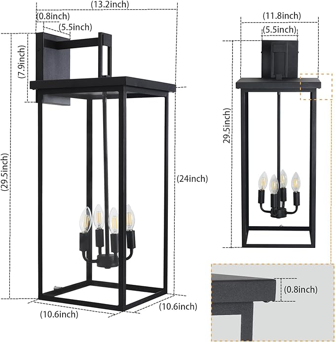 30" Extra Large Outdoor Wall Lights Exterior Wall Sconce,Black Outdoor Garage Lights,Modern Exterior Light Fixtures,Waterproof Outdoor Porch Lights for House,Front Door Light Fixture E12 Base