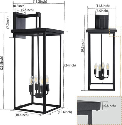 30" Extra Large Outdoor Wall Lights Exterior Wall Sconce,Black Outdoor Garage Lights,Modern Exterior Light Fixtures,Waterproof Outdoor Porch Lights for House,Front Door Light Fixture E12 Base