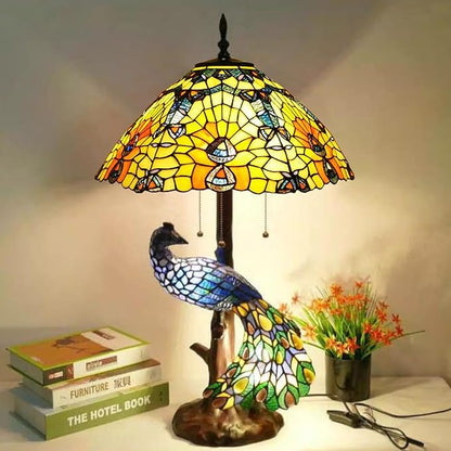 18-Inch Large Tiffany Lamp Shade Replacement, Only Vintage Stained Glass Rose Peacock Hat Lampshades fit for Table Lamps Floor Lamps Desk Bedside Reading Lighting,Peacock