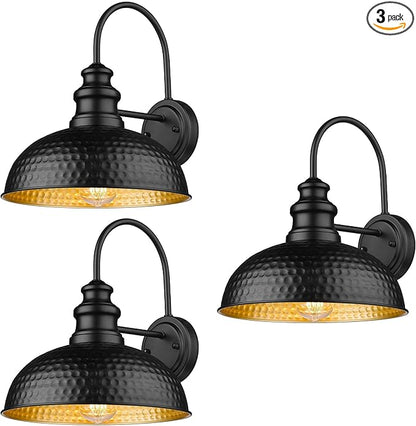 Outdoor Barn Lights, 11.4 Inch Farmhouse Exterior Lighting Fixture, Anti-Rust Waterproof Industrial Black Outside Wall Sconces, Industrial Outdoor Wall Light for Porch,Garage,Patio (Black, 3 Pack)