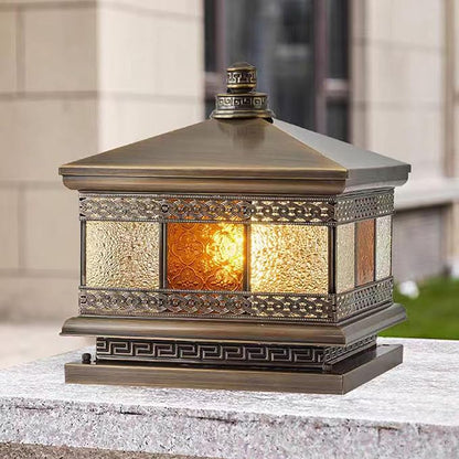 All Copper Steel Glass Outdoor Post lights, Waterproof Pillar Light, Vintage Patio Lawn Column Lamp,outdoor column lights,Deck Lights, Lantern Fence Lamp Fixture E26 Base (Flower glass, 16X16IN)