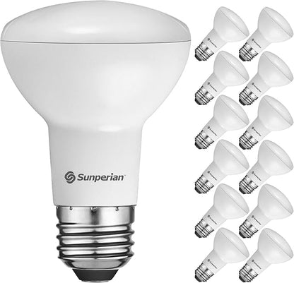 SUNPERIAN 12 Pack BR20 LED Bulb, 6W=50W, 3000K Soft White, 550 Lumens, Dimmable Flood Light Bulbs for Recessed Cans, Enclosed Fixture Rated, Damp Rated, UL Listed, E26 Standard Base