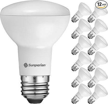 SUNPERIAN 12 Pack BR20 LED Bulb, 6W=50W, 4000K Cool White, 550 Lumens, Dimmable Flood Light Bulbs for Recessed Cans, Enclosed Fixture Rated, Damp Rated, UL Listed, E26 Standard Base