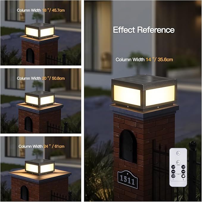 Solar Post Lights, 11.8" Pillar Light Outdoor, Modern Column Lights, Fence Posts Cap Lamp Solar Powered, Square 3000K LED Light Fixture IP54 Waterproof for Garden Deck Patio Outside Lighting