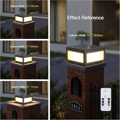 Solar Post Lights, 11.8" Pillar Light Outdoor, Modern Column Lights, Fence Posts Cap Lamp Solar Powered, Square 3000K LED Light Fixture IP54 Waterproof for Garden Deck Patio Outside Lighting