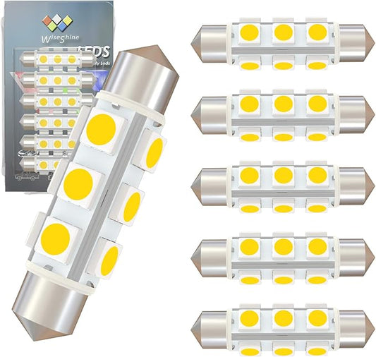 360 deg 44mm DC 12V 561 Led Bulb Natural White,562 567 566 212-2 LED Festoon Bulb for Automotive Interior Reading Map Glove box Lights Non Polarity(Pack 6)