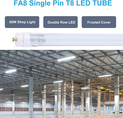 T8 8 Feet LED Tube Single Pin, 65W (150W equivelant), FA8 8ft LED Bulbs, Milky/Frosted Cover, Cool White 6000k, AC110-277V,Double Row LED Shop Light(4Pack)