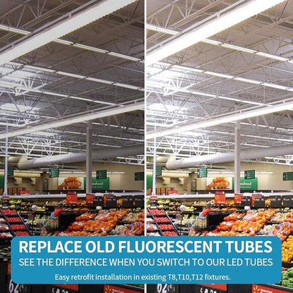 SOMLIGHT 8ft LED Tube Light 65W, Fa8 Base Single Pin, Double Ended Ballast Bypass, 6000K Cold White, Double Row LED Shop Lights,Fluorescent Tube Replacement (12Pack)