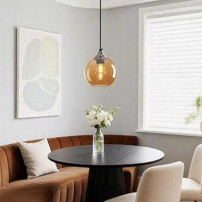 Amber Glass Pendant Lights Kitchen Island Globe Pendant Light Fixtures Modern Pendant Lighting for Bedroom Living Dining Room Light Fixture (5.9 in, 1 Pack)