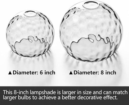 Fixture Replacement Globe Shade with 1.65 Inch Fitter, 8 Inch Diameter, E26 Base 1-5/8 Inch Fitter, Glass Lampshade Cover for Pendant Wall Sconce Chandelier Vanity Light (Hammered Clear)