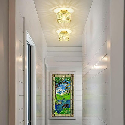 Crystal Ceiling Light, Modern Semi Flush Mount Ceiling Light, Gold Crystal Chandelier for Kitchen Bedroom Bathroom Entryway (Bulb not Included)