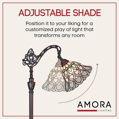 Amora Tiffany Floor Lamp Torchiere - Arched Style Peacock Floor Lamp - 62” Tall Peacock Floor Stained Glass Lamp - Tiffany Floor Lamps for Living Room