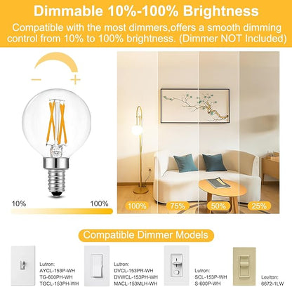 BRIMAX 10 Pack G16.5 Light Bulbs,Small Globe Bulbs Dimmable 4W E12 LED Bulbs 380lm,Equal to Candelabra Bulb 40W,2700K Warm White,AC120V,Flicker Free for Ceiling Fans Pendant Chandelier