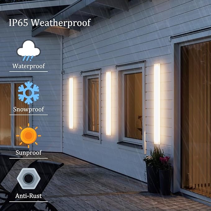 2 Pack 39.4In Long Outdoor Wall Light,Modern Outdoor Wall Sconces IP65 Waterproof Linear Exterior Wall Lights 3000K for Porch House Courtyard(White)