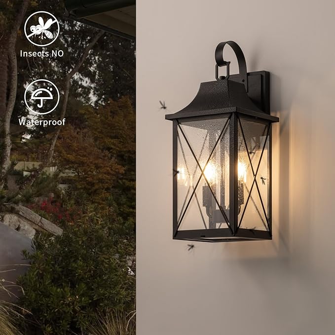 mirrea 19-inch Outdoor Porch Wall Light for House, Waterproof Exterior Sconce for Patio, Wall Mount Lighting Fixture for Front Door, Permanent Outside Lamp for Garage, Matte Black, Set of 2