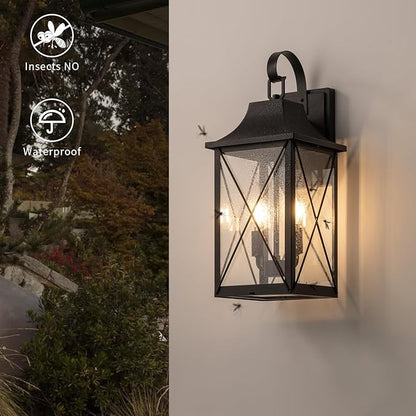 mirrea 19-inch Outdoor Porch Wall Light for House, Waterproof Exterior Sconce for Patio, Wall Mount Lighting Fixture for Front Door, Permanent Outside Lamp for Garage, Matte Black, Set of 2
