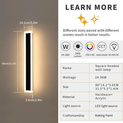 Mikeru Upgraded Widened 2pack 31.4inch Outdoor Wall Light Fixtures, 10%-100% Dimmable Outdoor Wall Lights Exterior Front Porch Light 3000-6000k Outdoor Light Fixtures Wall Mount for Basement, Garage