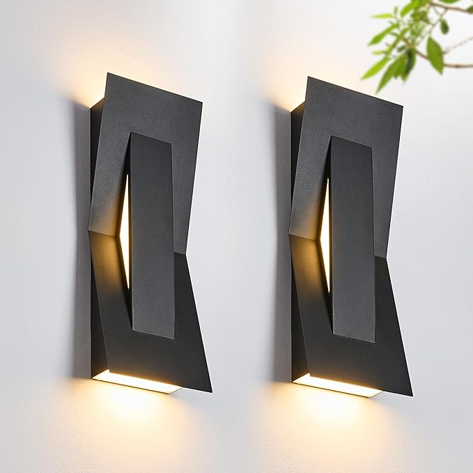 2 Pack LED Outdoor Wall Lights Dimmable, 3000K, 15" Modern Black Outdoor Wall Sconce, ADA Compliant, IP65 Waterproof, Boat Design Exterior Wall Light for Entrance, Hallway, Garage, Porch