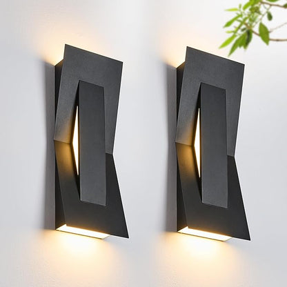 2 Pack LED Outdoor Wall Lights Dimmable, 3000K, 15" Modern Black Outdoor Wall Sconce, ADA Compliant, IP65 Waterproof, Boat Design Exterior Wall Light for Entrance, Hallway, Garage, Porch