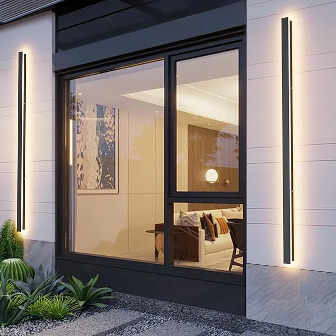 Aipsun Outdoor Lights 2 Pack,Modern Outdoor Wall Light 59inch Long Strip LED Wall Sconce IP65 Anti Rust Warm Light Fixture 3000K Exterior Wall Mount Lights for Entrance, Hallway, Garage, Porch