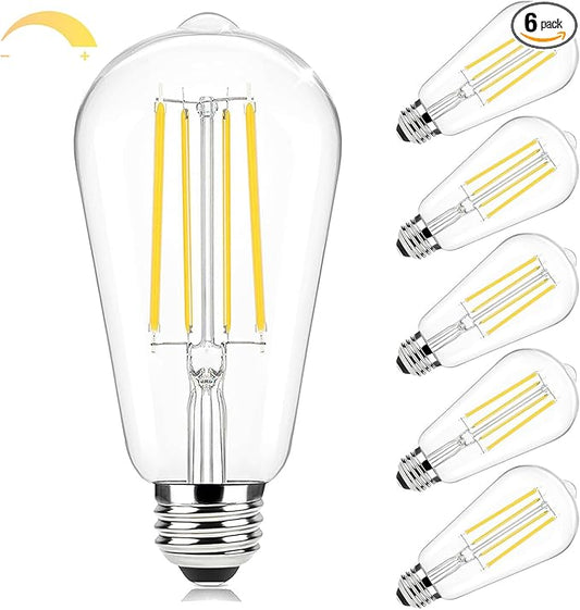 Brightever Edison Light Bulbs 60W Equivalent, Dimmable Vintage LED Bulbs, Warm White 2700K E26 Base LED Light Bulb, 7W, 850LM, 90+CRI, ST58 Clear Glass Antique Decorative Lights Bulb for Room, 6-Pack