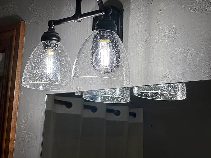 Bell Shade Lighting Fixture Glass Shade Replacement, 5.9"W x 5"H, 1-5/8 Inch Fitter, 3 Pack Clear Seeded Bubble Glass Shade Globe Cover for Chandelier Pendant Light Wall Sconce