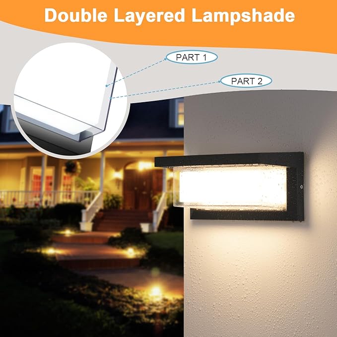 2 Pack LED Porch Light Outdoor, 18W 1800LM 3000K Warm White, IP65 Waterproof Anti-Rust Modern Wall Lighting, Exterior Wall Mount Fixture for Christmas, Garage, Hallway, Backyard