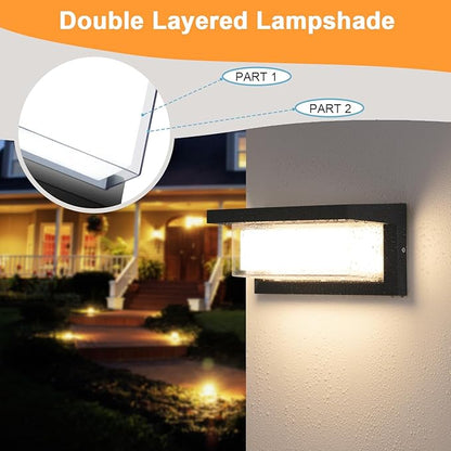 2 Pack LED Porch Light Outdoor, 18W 1800LM 3000K Warm White, IP65 Waterproof Anti-Rust Modern Wall Lighting, Exterior Wall Mount Fixture for Christmas, Garage, Hallway, Backyard