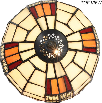 Bieye L10728 Color Block Tiffany Style Stained Glass Table Lamp with 8-inch Wide Lampshade for Bedside Bedroom Living Room, 13" H