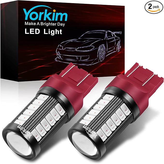 Yorkim 7440 Led Bulb Bright Red Lights, T20 Led Bulbs, 7443 Led, 7441 Led, W21W Led, 7444 Bulbs, for reverse/backup/brake light - 5730 33 SMD pack of 2