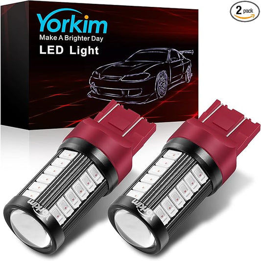 Yorkim 7440 Led Bulb Bright Red Lights, T20 Led Bulbs, 7443 Led, 7441 Led, W21W Led, 7444 Bulbs, for reverse/backup/brake light - 5730 33 SMD pack of 2