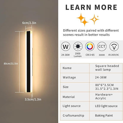 Mikeru 2pack 31.4inch Outdoor Wall Light Fixtures, 3000K Modern Outdoor Lights Exterior for House Ip65 Waterproof Rust Long led Wall Light, Hardwire Wall Mount Exterior Lighting