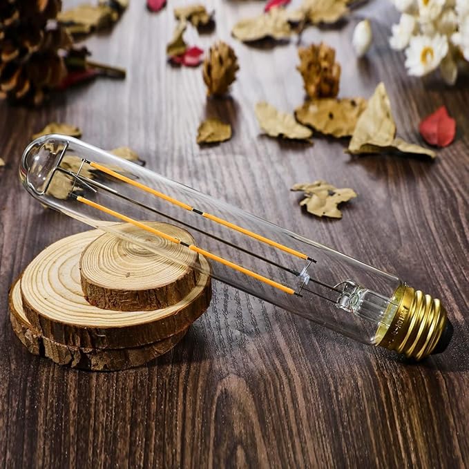 4 Pack T10 LED Bulb 8W Dimmable E26 Base Tubular Light Bulb 2700K Warm White 75W Equivalent 800lm 7.3in Bulb for Rustic Pendant, Wall scones Tube Light Bulbs Desk Lamp Vintage Edison Long Light Bulbs