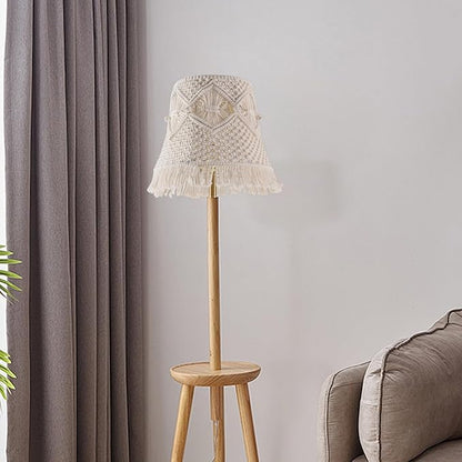 Boho woven Lamp shade Medium White Ivory Lampshade 7.5``Top x 12``Bottom x 11``High(Spider) Handmade Lamp shade for Table Lamp & Bedside Lamp - Replacement Tassel Lampshade