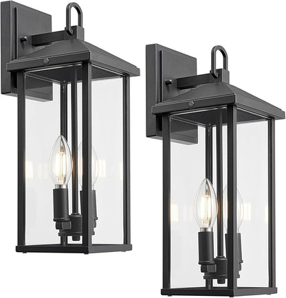 Darkaway Outdoor Wall Lights for House,2pcs Exterior Lighting Fixtures Wall Mount Porch Lights Waterproof Outdoor Sconce Lights with Clear Glass for Patio Hallway Garage E12 Socket