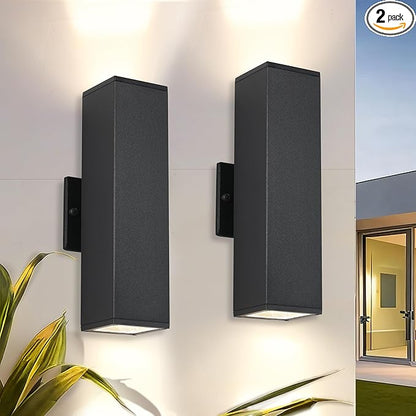 Outdoor Light Fixture,Black Outdoor Porch Light,14 in Up and Down Modern Exterior Wall Light for for Front Door,Patio,Garage Include 4 * 7W Warm White Led Bulbs,Waterproof,Aluminum,2Packs