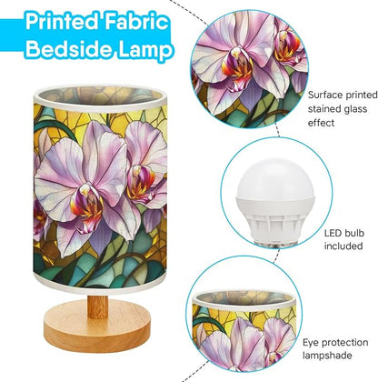 Orchid Table Lamp LED 3-Color Pressed Bedside, Orchid Shade Lamp with Wood Base for Bedroom Living Room Desk Office TL01