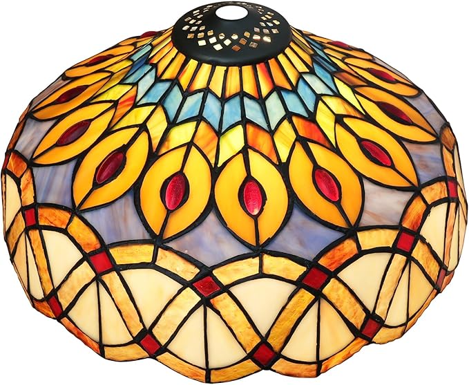 Tiffany Style Lamp Shade, 12 Inch Yellow Peacock Stained Glass Lamp Shade Replacement Vintage Creativity Lamp Cover Accessories Fit for Table Lamp Pendant Light Ceiling Light