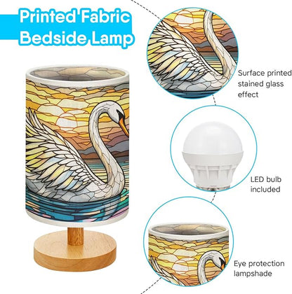 Swan Table Lamp LED 3-Color Pressed Bedside, Swan Shade Lamp with Wood Base for Bedroom Living Room Desk Office TL01