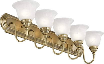 Livex Lighting 1005-01 Belmont 5-Light Bath Light, Antique Brass, 36 x 8.5 x 8.5