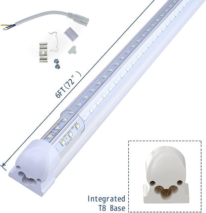 6FT Integrated Led Light 56W (120W Equivalent), V-Shape Shop Light Fixture, Plug and Play, Clear Cover, Cold White 6000K, AC85-265V - Pack of 25 Units