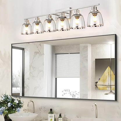 6 Pack Ceiling Fans Glass Shade Covers, Clear Glass Shade Replacements Globes Lampshades with Round Silver Border, Screw-Fixed Lamp shade for Light Fixtures Chandelier Sconces Vanity Lights