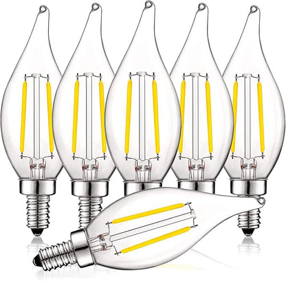 LUXRITE 4W Vintage Candelabra LED Bulbs Dimmable, 400 Lumens, 4000K Cool White, LED Chandelier Light Bulbs 40W Equivalent, Flame Clear Glass, Filament LED Candle Bulb, UL Listed, E12 Base (6 Pack)