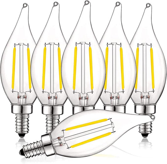 LUXRITE 4W Vintage Candelabra LED Bulbs Dimmable, 400 Lumens, 4000K Cool White, LED Chandelier Light Bulbs 40W Equivalent, Flame Clear Glass, Filament LED Candle Bulb, UL Listed, E12 Base (6 Pack)