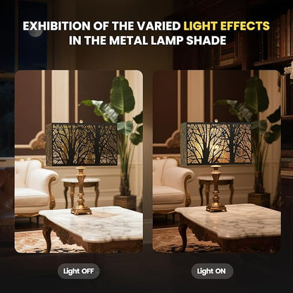 ALUCSET Rectangular Small Lamp Shade with Etched Forest Pattern, Metal Lampshade (12.5+6.8)'' Top and Bottom X 8'' Height, Vintage Replacement Light Cover for Table Floor Lamps