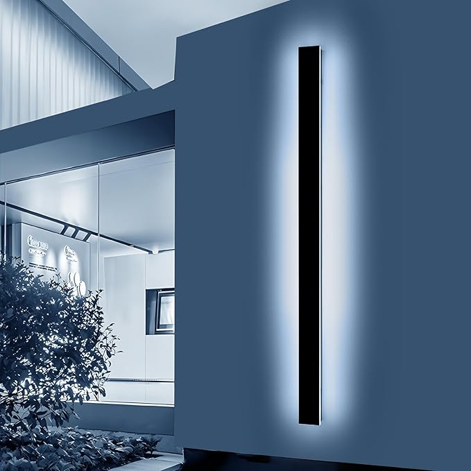 70.8inch Exterior Wall Light Fixture, 6000K Cold White, Modern Long Outdoor Wall Sconce, IP65 Waterproof, 60W, Black Minimalist Outside LED Strip Lights for Garage, Patio, Balcony, Fence